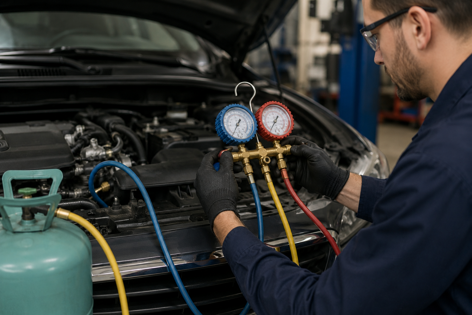 Refrigerant recharge with manifold gauge set